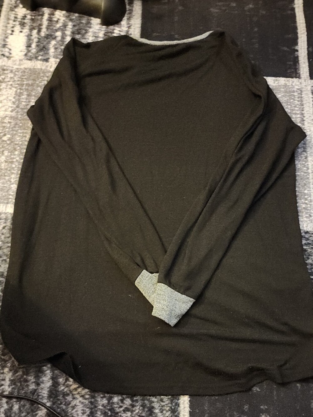 Women's Black Crewneck Sweater with Gray Trim - Picture 2 of 3